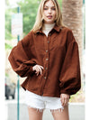 Coffee Corduroy Button Up Lantern Sleeve Jacket