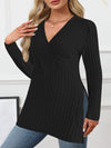 Ribbed Surplice Long Sleeve T-Shirt