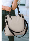 Beige Casual Star Patched Canvas Tote Bag