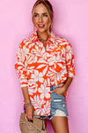 Orange Botanical Print Chest Pocket Button Up Shirt