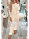 Beige Checkered Print Long Sleeve Loose Fit Pajama Set