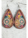 Multicolour Floral Print Contrast Trim Wooden Drop Earrings