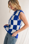 Dark Blue Checkered Knit Top