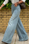 Dusk Blue Acid Wash Flared Leg Jeans