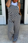 Black Checkered Print Pocketed Wide Leg Overall