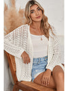 Black Hollow Out Crochet Knit Drop Shoulder Open Front Cardigan