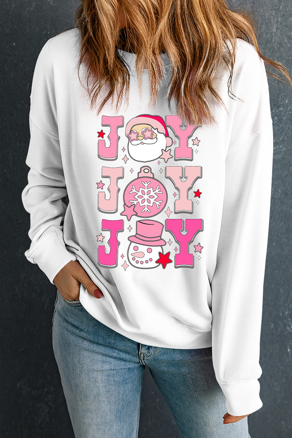 Beige Santa Claus Joy Print Graphic Sweatshirt