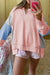 Apricot Pink Exposed Seam Colorblock Patchwork Split Cuffs Oversized Sweatshirt