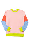 Light Pink Plus Size Colorblock Patchwork Crew Neck Sweatshirt