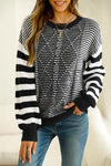 Black Stripe Twisted Knitted Drop Shoulder Sweater