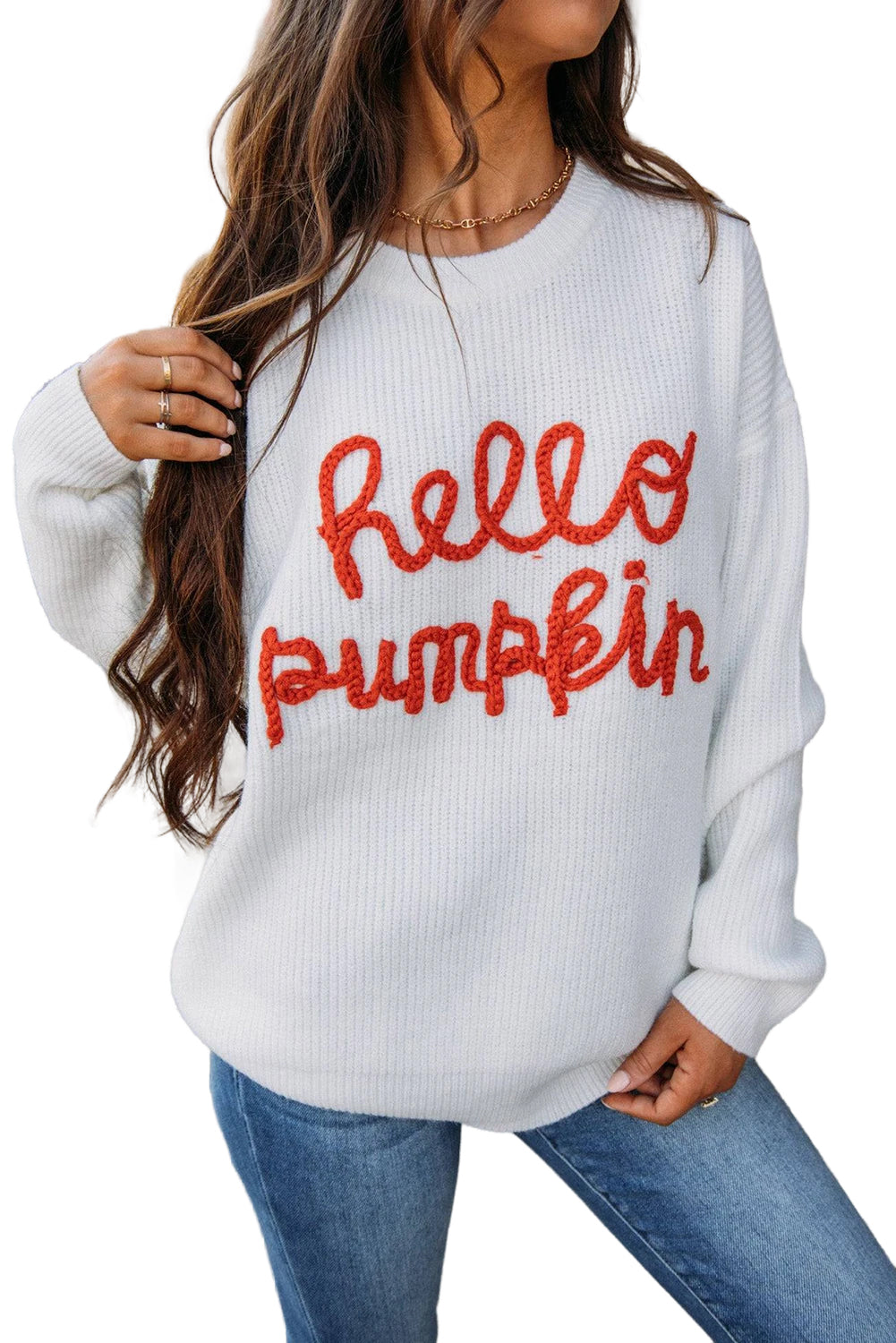 White Hello Pumpkin Graphic Sweater