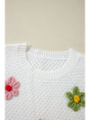 Crochet Flower Round Neck Long Sleeve Sweater