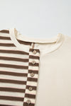 Khaki Striped Patchwork Oversized Pullover Top