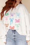 White Bowknot Edgeless Design Loose Drop Sleeve Sweatshirt