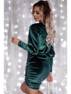 Black Velvet Puff Sleeve Ruched Bodycon Dress