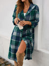 Devine Plaid Long Sleeve Hooded Coat - Cocoa Yacht Club