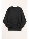 Black Snap Button Side Slits Solid Color Sweatshirt