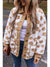 Light French Beige Cute Flower Pattern Button Up Fleece Jacket