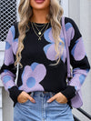 Angel Wings Flower Round Neck Long Sleeve Sweater - Cocoa Yacht Club