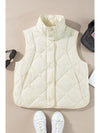 Beige Quilted High Neck Button Up Pocket Vest Coat