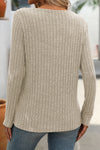 Apricot V-Neck Ribbed Long Sleeve Top