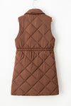 Coffee Puffer Quilted Stand Collar Pocketed Vest Coat