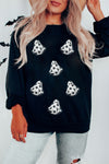 Black Playful Halloween Ghost Patched Loose Pullover Sweatshirt