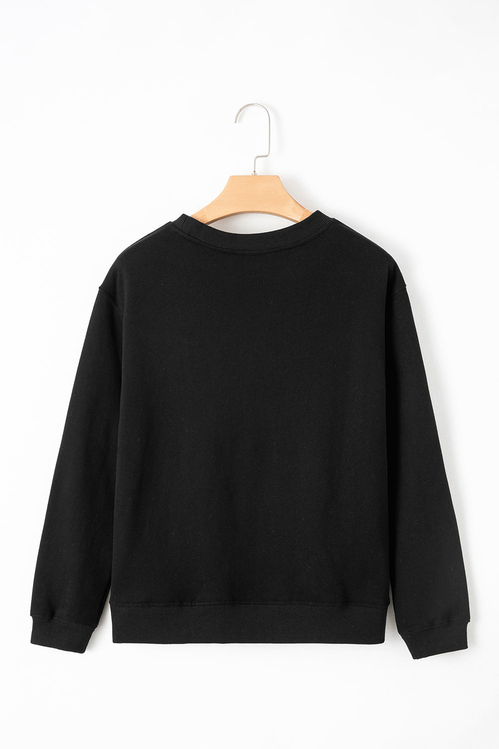 Black Solid Color Drop Shoulder Terry Sweatshirt