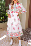 White Floral Print Loose Tiered Maxi Dress