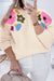 Beige Plus Size 60s Flower Pattern Ribbed Edge Sweater