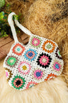 White Boho Floral Crochet Retro Hollowed Tote Bag