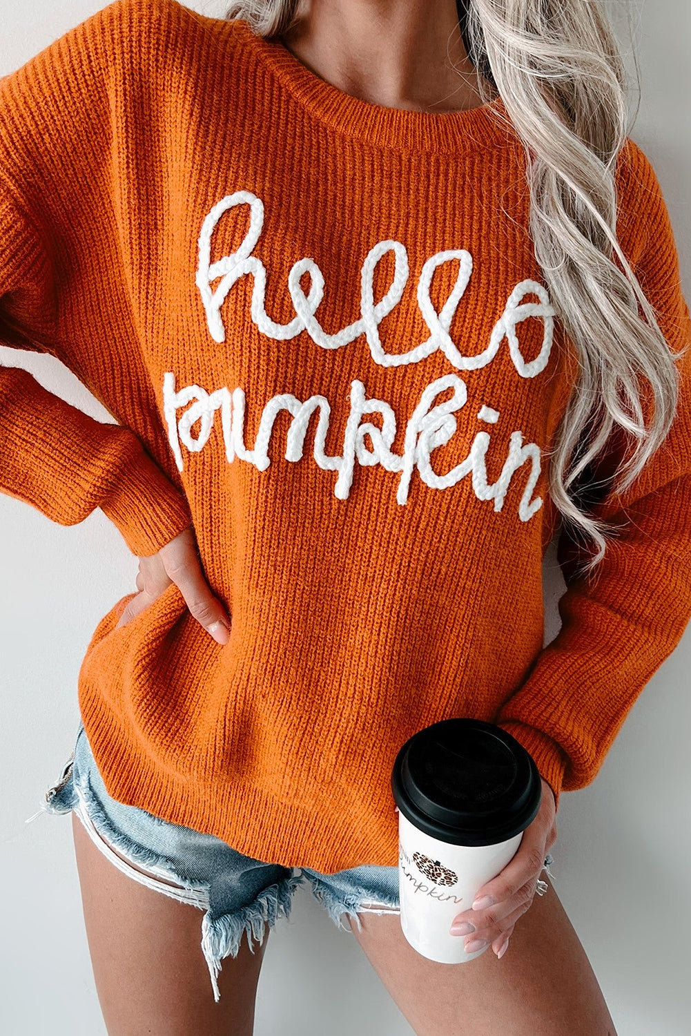 White Hello Pumpkin Graphic Sweater