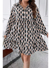 Apricot Abstract Print Collared V Neck Plus Size Mini Dress