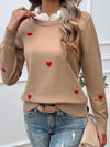 Devine Lace Detail Heart Long Sleeve Sweater - Cocoa Yacht Club