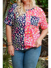 Leopard Colorblock Short Sleeve Plus Size Top