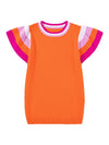 Bright Pink Contrast Sleeve Striped Round Neck Knitted Tee