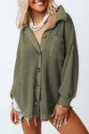 Green Waffle Knit Pocket Button Front Shacket