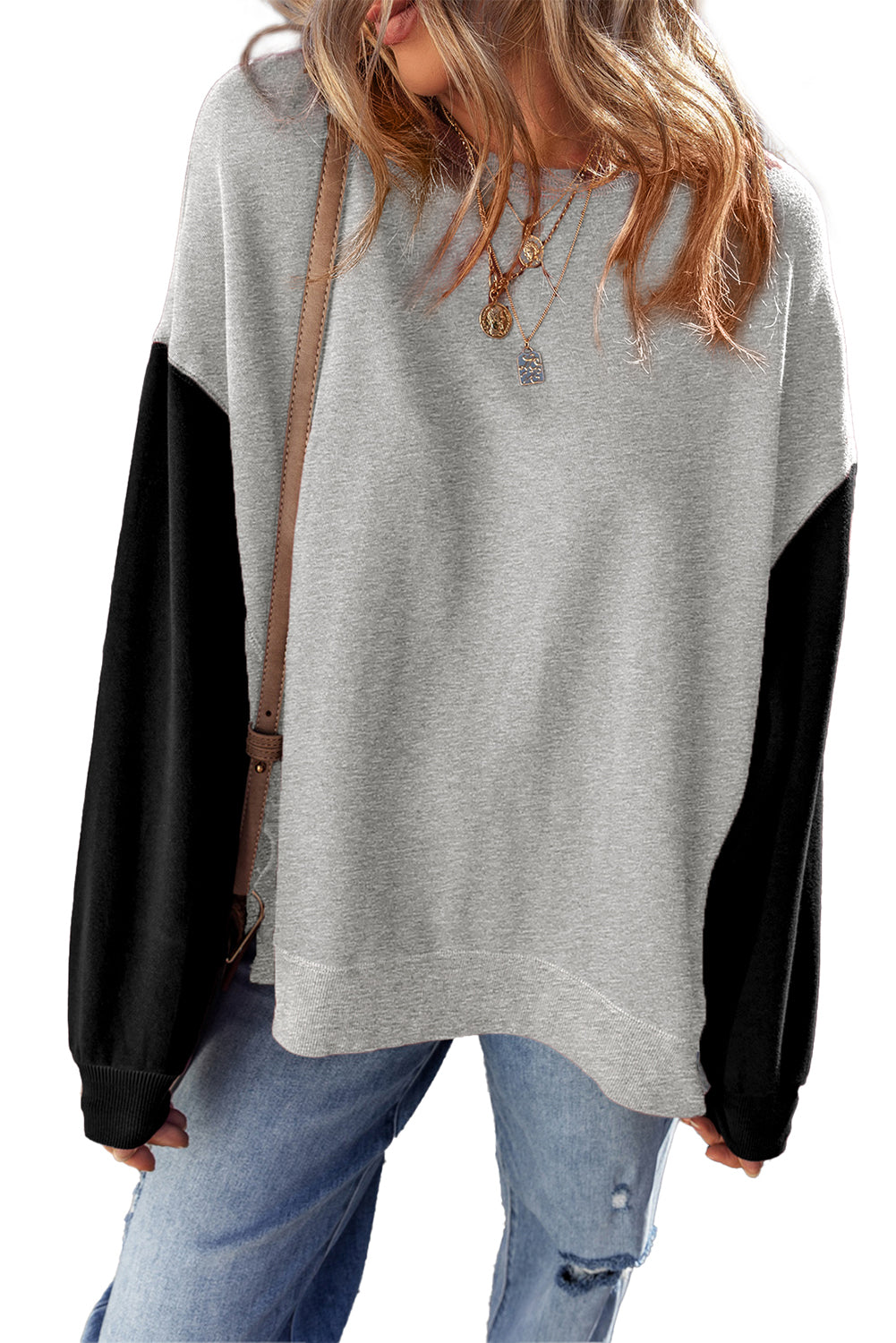 Mineral Red Two Tone Patchwork Drop Shoulder Pullover Sweatshirt