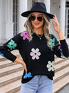 Angel Wings Flower Round Neck Long Sleeve Sweater - Cocoa Yacht Club