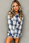 Blue Plaid Print Shirt and Frill Trim Shorts Pajama Set