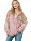 Light Pink Geometric Patchwork Hooded Zip Up Jacket