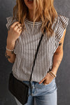 Pink Grey Casual Striped Print Ruffle Summer Top
