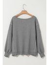 Gray Knit Bishop Sleeve Split Oversized Sweatshirt