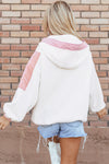 White Patchwork Half Zip Oversized Sherpa Hoodie