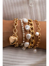 Gold 5Pcs Pearl Heart Diamond Bracelet Set