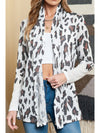 White Leopard Print Casual Open Front Cardigan