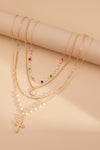 Gold 4pcs Cross Pendant Rhinestone Pearl Chain Necklace Set