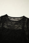Black Lace Crochet Slim Fit Long Sleeve Top
