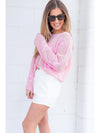 Light Pink Flower Drop Shoulder Hollow Knit Top