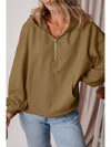 Smoke Green Half Zipper Kangaroo Pockets Drop Shoulder Hoodie